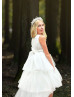 Lace Tulle High Low Flower Girl Dress With Beaded Sash Lace Tulle High Low Flower Girl Dress With Beaded Sash